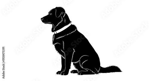 Black Dog Silhouette Sitting Profile View.
