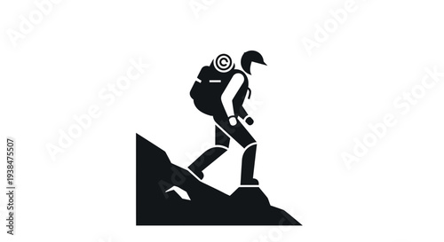 Climber Ascending Mountain with Climbing Gear.