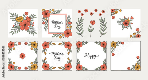 A vibrant collection of floral designs featuring Mother's Day themes in a modern, hand-drawn style