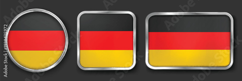 GERMANY Metallic Flag Collection, Circular, Square and Rectangular GERMANY Flag Badges Set