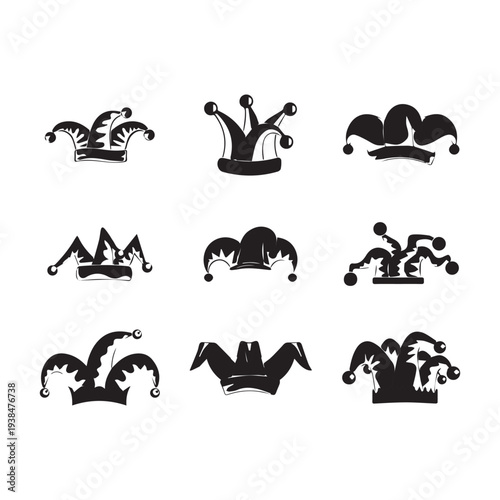 Jester fools hat icons set. Simple illustration of 9 Jester fools hat vector icons for web
