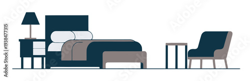 Minimalist Bed Silhouette Vector Icon Modern Bedroom Furniture and Sleep Symbol isolated on white background symbol for furniture store, vector illustration.