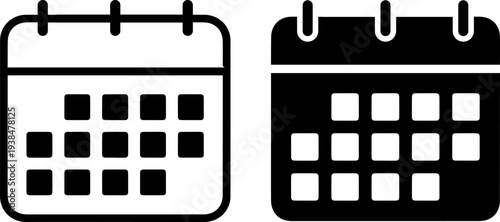 Black and white calendar icons for planning and organization