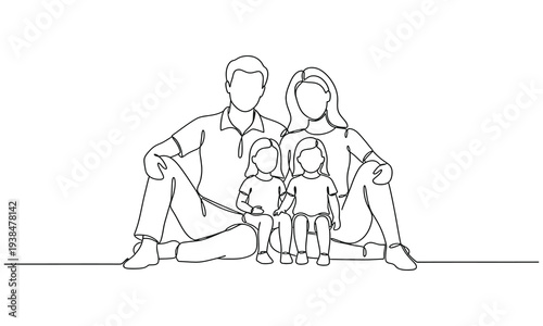 Happy family outline drawing art vector illustration