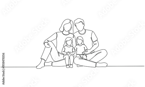 Happy family outline drawing art vector illustration