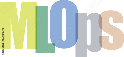 MLOps word with overlapping colorful transparent letters on white background