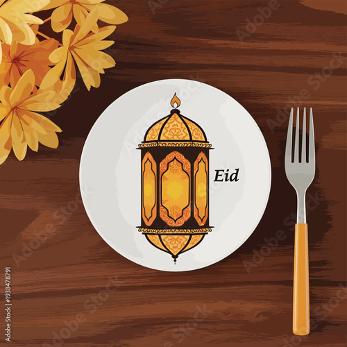 Eid Lantern on Dinner Plate