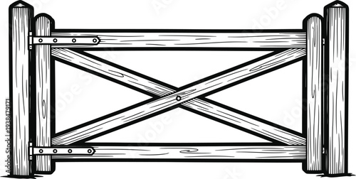 A simple wooden fence gate with a crisscross design