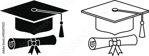 Graduation caps and diplomas illustration