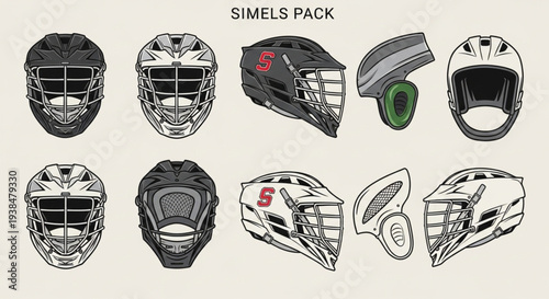 Collection of Lacrosse Helmets and Protective Gear.