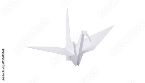 Elegant white paper crane origami isolated on white background