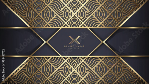 Luxurious gold and dark blue geometric pattern design template for branding and advertising