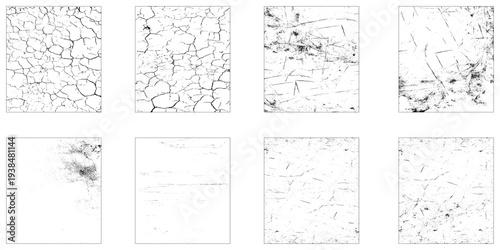 Set of grunge urban black cracks wall texture background.