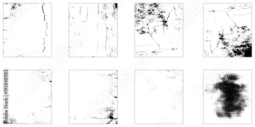 Set of distressed black texture. . Grain noise particles. Rusted white effect.