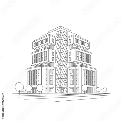 Modern Architectural Building Design Sketch.