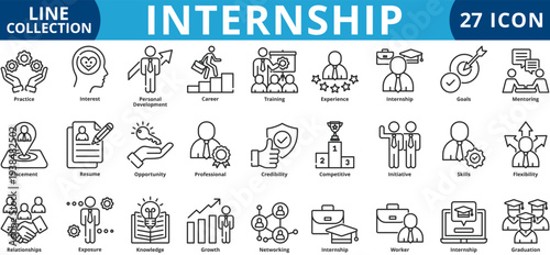 Internship icon set outline style icon set collection vector illustration