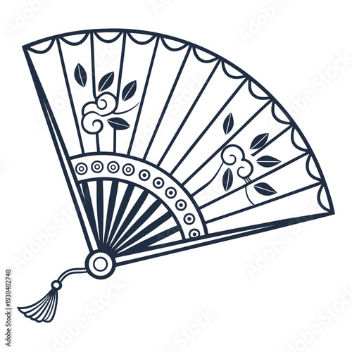 Intricate japanese fan with elegant floral and bird designs Vector