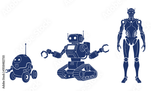 Robots and androids in futuristic tech designs