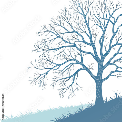 A solitary tree stands tall against a backdrop of a clear blue sky Vector