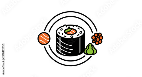 Sushi roll illustration with additional elements