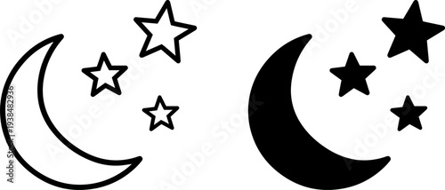 Modern crescent moon and stars icons for design and decoration