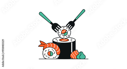 Sushi roll illustration with forks
