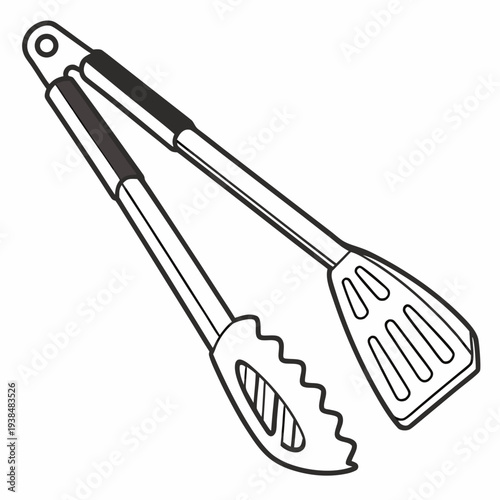 A pair of tongs with serrated edges and a smooth handle, perfect for cooking. Vector
