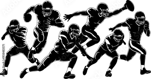 American Football Player Silhouette Set