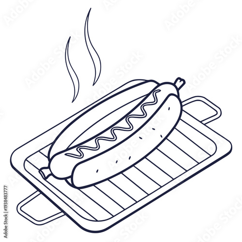 Hot dogs sizzling on a grill with mustard and ketchup on the side. Vector