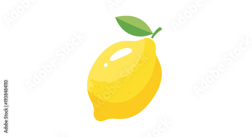Vibrant Yellow Lemon with Green Leaf Illustration.