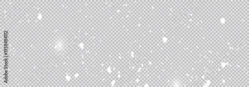Winter Background with Falling white Snow Isolated on panorama view transparent Background. Falling down real snowflakes. Vector design.
