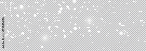 Falling down real snowflakes. Image of snow falling over transparent background. Season and winter interface concept image.