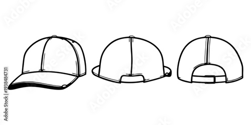 Baseball cap illustrations in three views