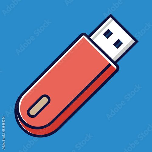 USB drive illustration whit solid colour outline 