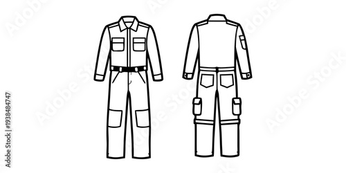 Detailed illustration of a jumpsuit with multiple pockets