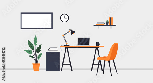 Modern Home Office Setup with Desk, Chair, and Plant.