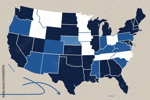 Map of United States with state color coding