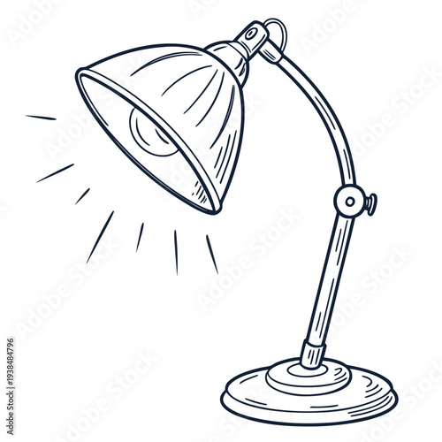 A vintage desk lamp with a flexible neck and a round base. Vector