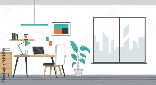 Modern Home Office Setup with Laptop and Desk.