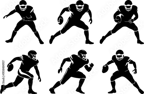 American Football Player Silhouette Set Vector Illustration