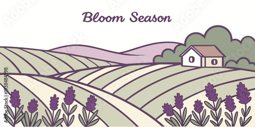 A group of people walking through a field of crops under a clear blue sky. Vector