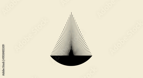 Abstract geometric triangular shape with radiating lines on beige background