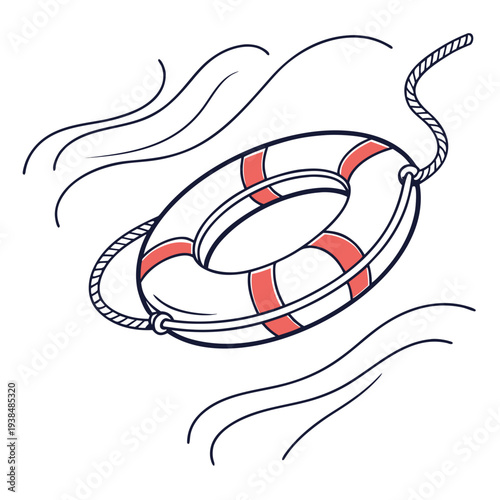 A life preserver floating in the water with waves around it Vector