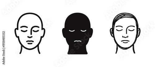 Human Face with Closed Eyes Icon Set Representing Rest and Emotion
