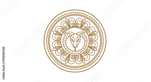 Ram Head Emblem with Ornamental Circle Design