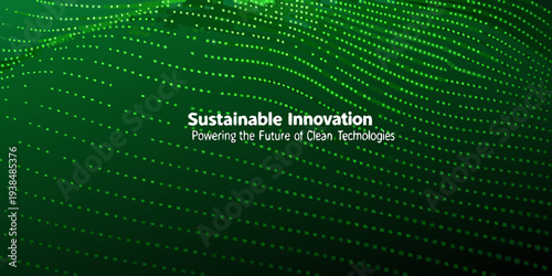 Abstract green background with flowing lines and text about sustainable innovation