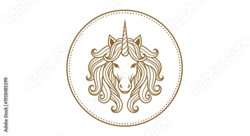 Elegant Unicorn Head Emblem with Flowing Mane and Horn on White Background