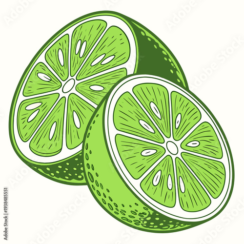 Two vibrant green limes with a fresh and juicy appearance, perfect for cooking or drinks Vector