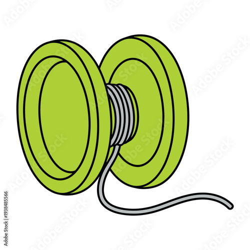 Colorful green yo-yo toy with string, isolated on a white background.