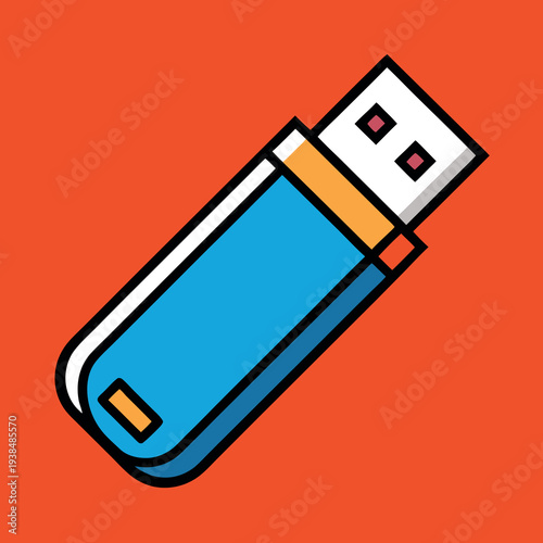 USB drive illustration whit solid colour outline 